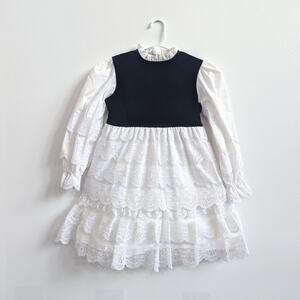 Vtg 90s Jill Lynn Dress 6x Navy Lace Tiered Frilly